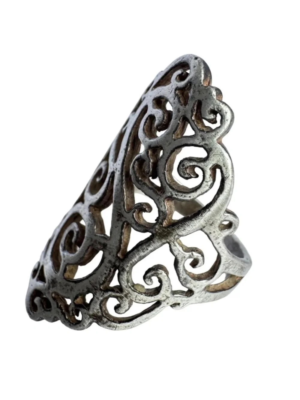 Vintage Sterling Silver 925 Filigree Ring Large Statement Openwork Scroll Size 6